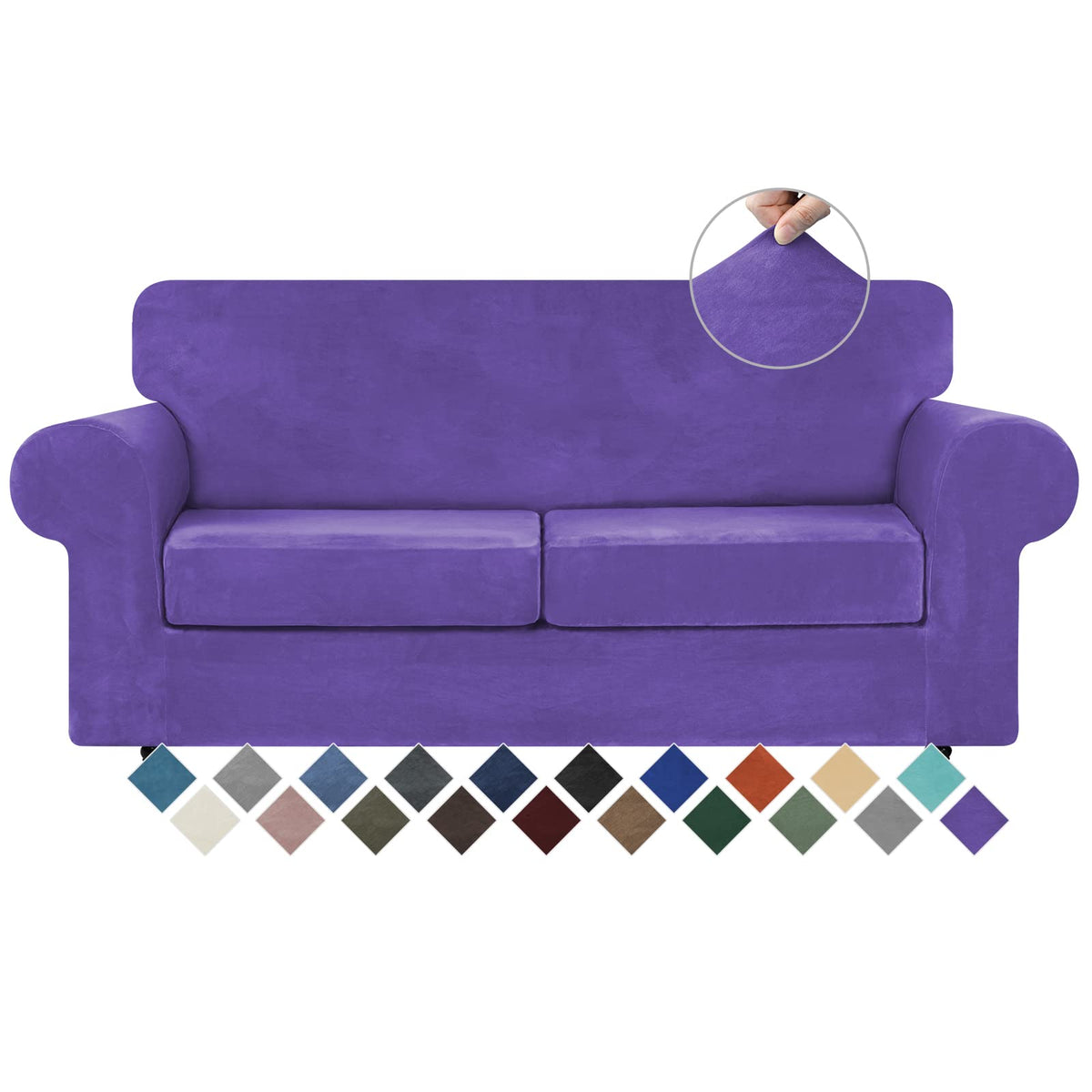 WEERRW 4 Pieces Couch Cover for Sofa Velvet Sofa Covers Washable, Dark Grey