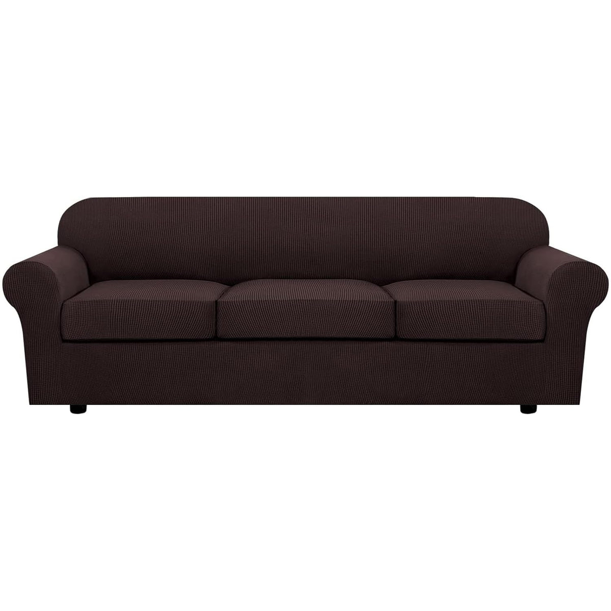 H.VERSAILTEX 4 Piece Stretch Sofa Covers for 3 Cushion Couch Covers for Living Room Slipcovers (Base Cover Plus 3 Seat Cushion Covers) Upgraded Thicker Jacquard Fabric (Sofa, Sand)