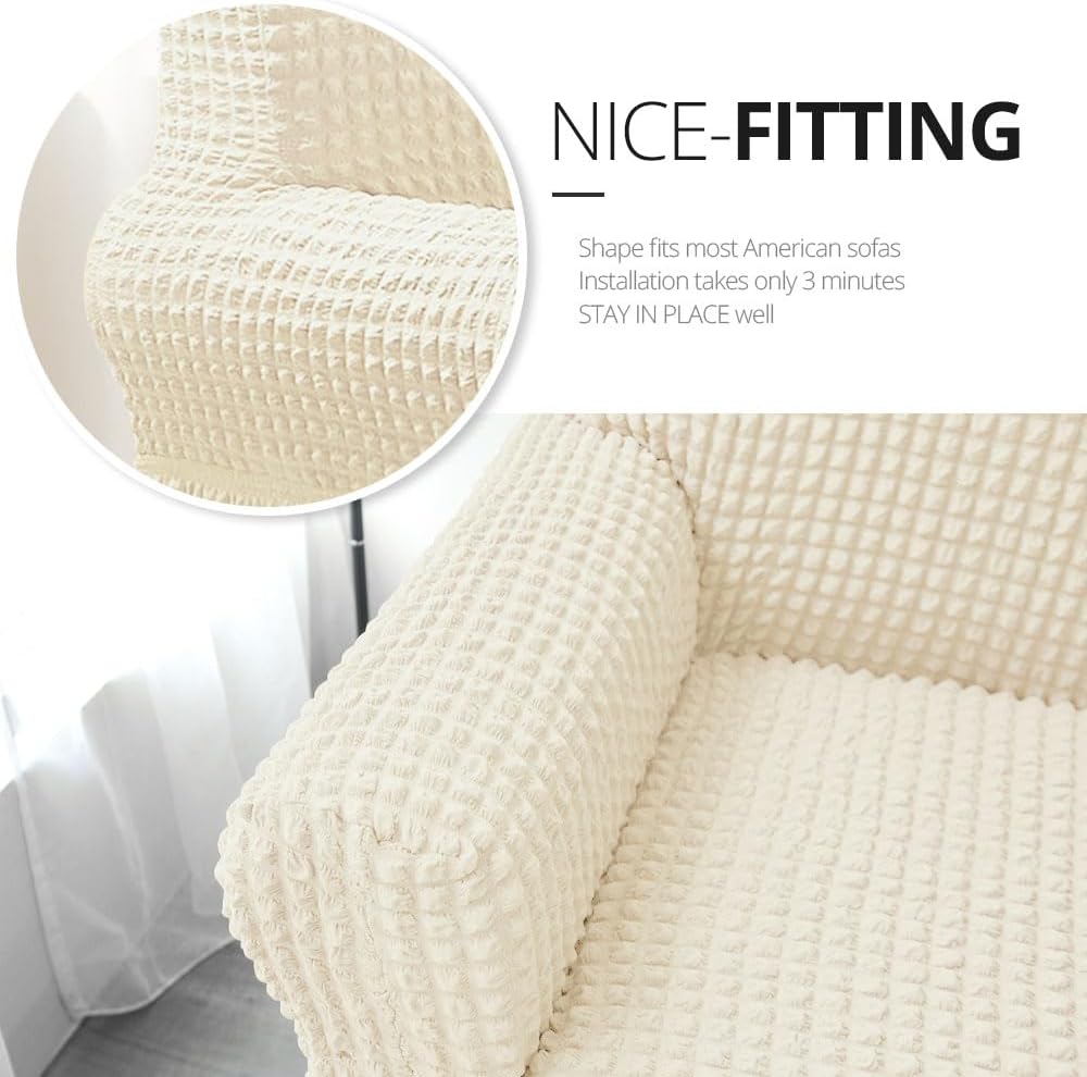 NICEEC Sofa Covers Beige Couch Cover Stretch Sofa Slipcovers with Skirt