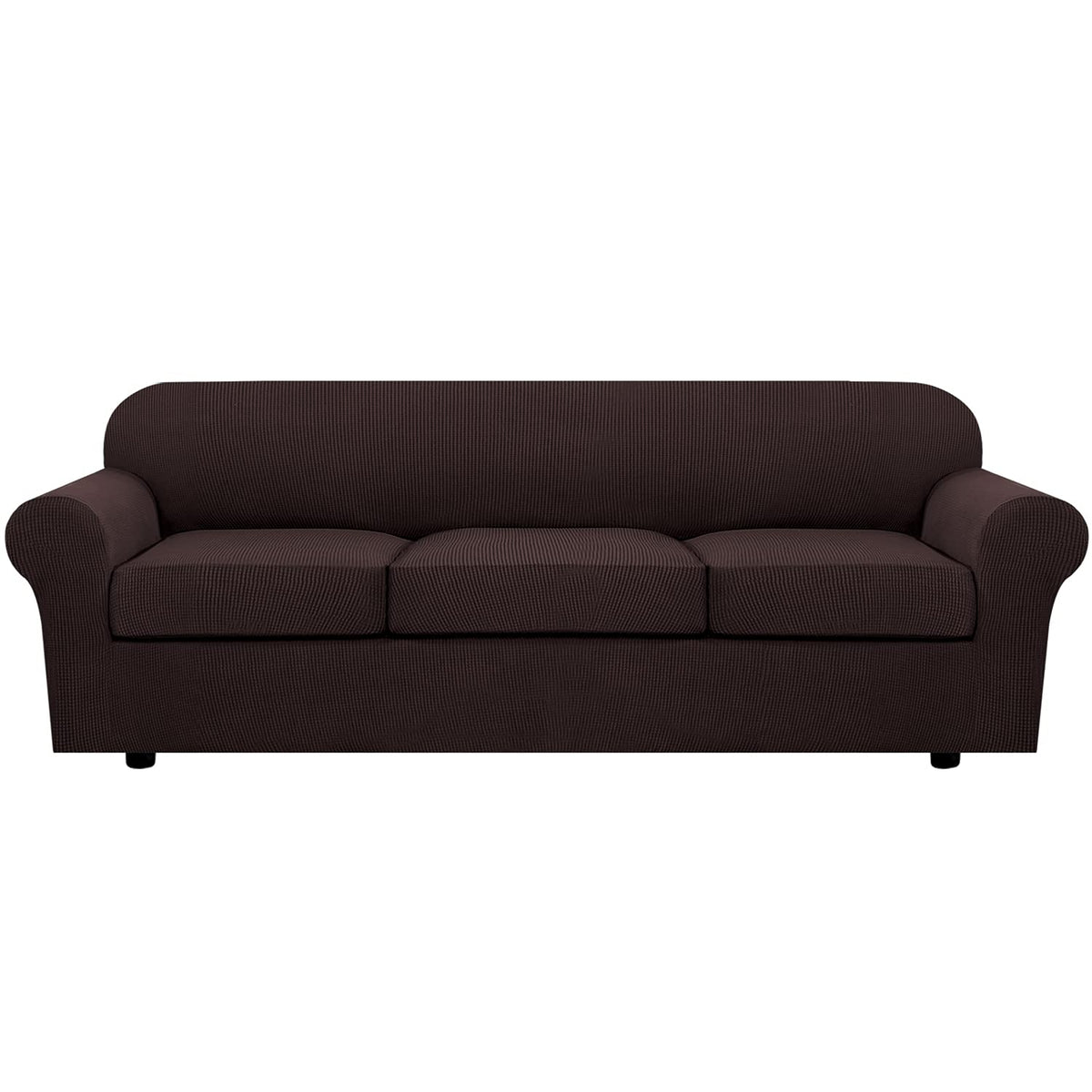 H.VERSAILTEX 4 Piece Stretch Sofa Covers for 3 Cushion Couch Covers for Living Room Slipcovers (Base Cover Plus 3 Seat Cushion Covers) Upgraded Thicker Jacquard Fabric (Sofa, Sand)