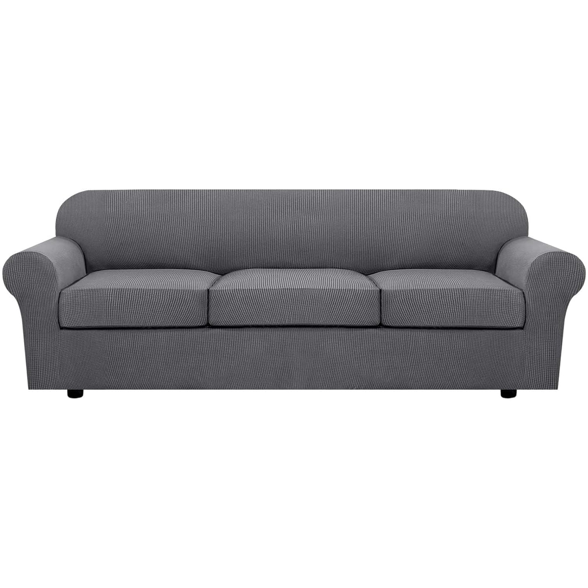 H.VERSAILTEX 4 Piece Stretch Sofa Covers for 3 Cushion Couch Covers for Living Room Slipcovers (Base Cover Plus 3 Seat Cushion Covers) Upgraded Thicker Jacquard Fabric (Sofa, Sand)