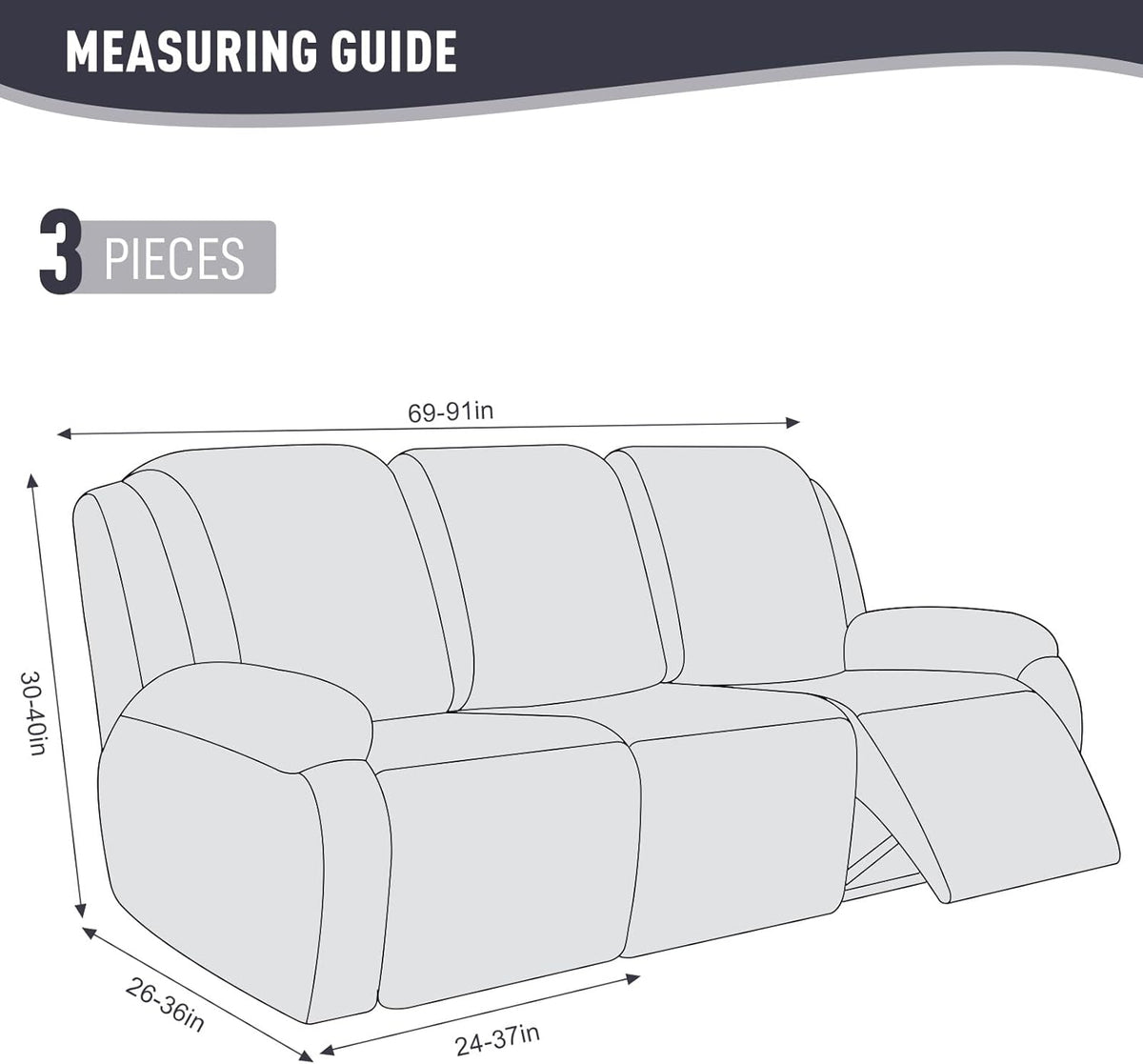 KinCam Recliner Sofa Covers, Stretch Reclining Cover, Dark Gray
