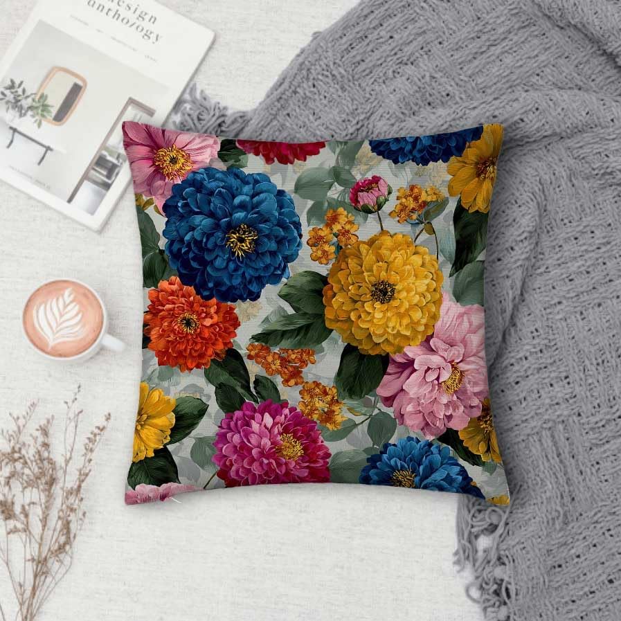 Floral Throw Pillow Covers 18x18 Set of 2, Cushion Covers, Decorative Square Pillowcases for Couch, Bedroom, Living Room（B）