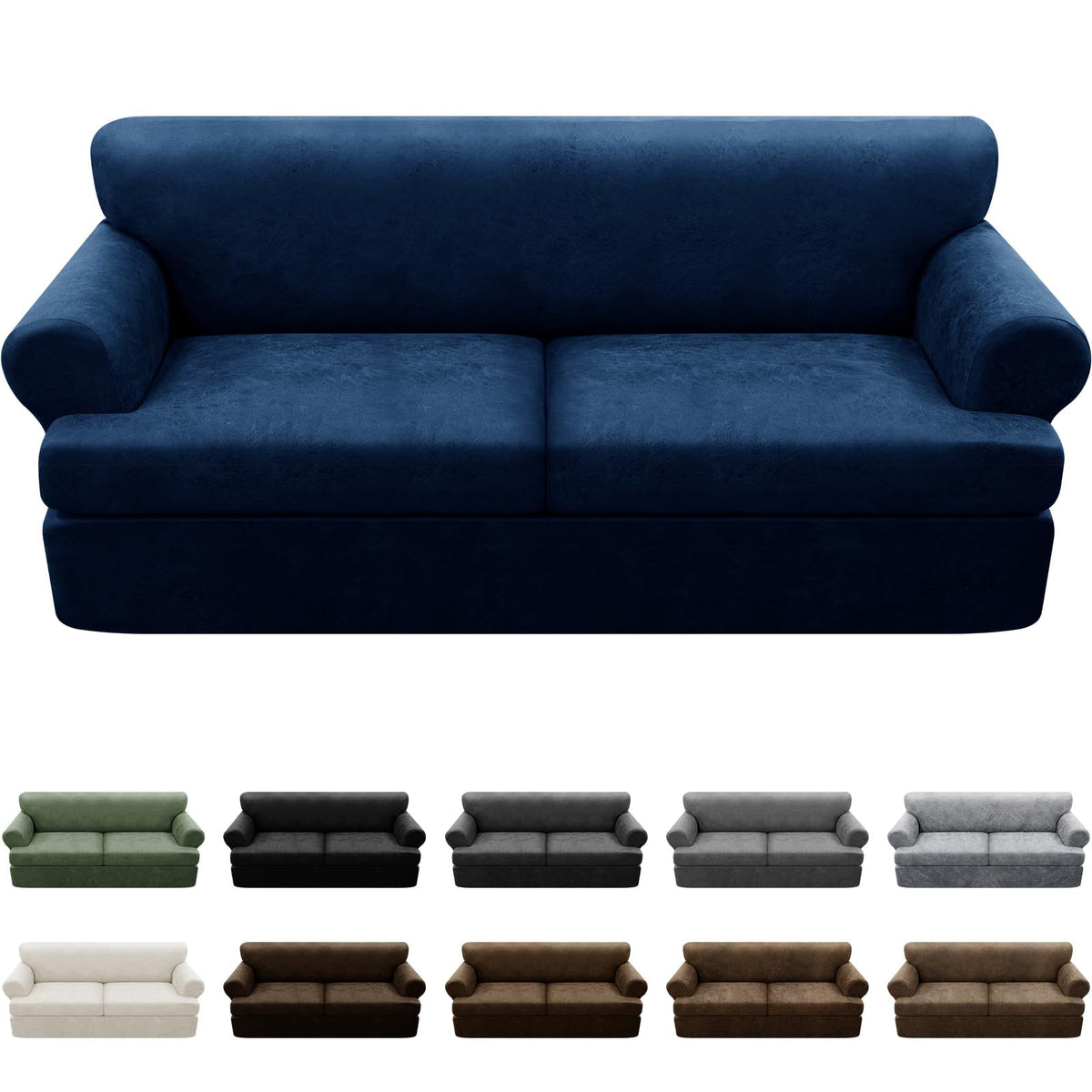 Couch Cover Leather Look 3 Seater Couch Sofa Cover 1-Piece Sofa Slipcover Stretch Furniture Protector with Elastic Bottom & Pockets(Sofa, Coffee)