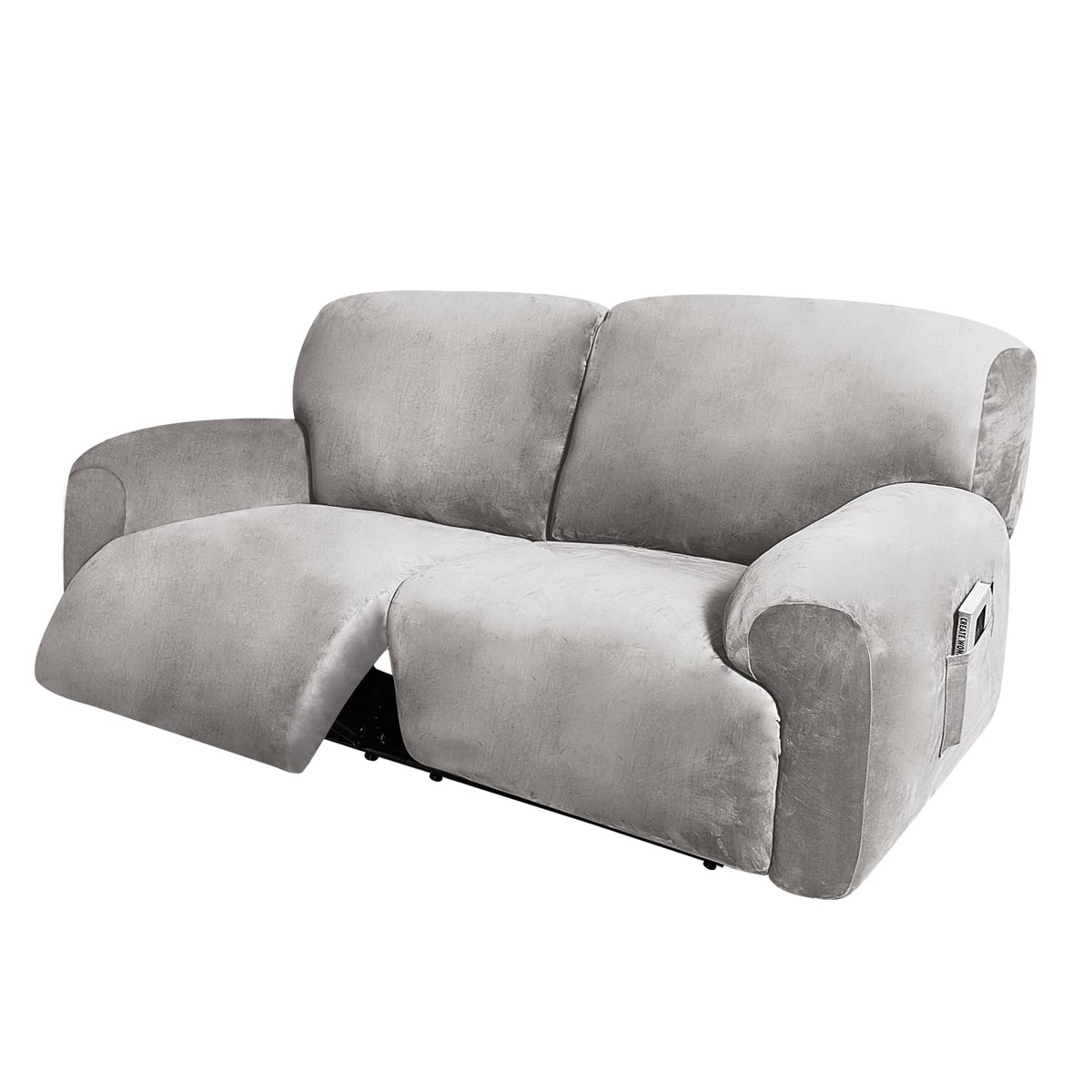 ULTICOR Extra Wide 75-100" 2 Seater Reclining Sofa Slipcover, Velvet Stretch 6-Piece, Soft Washable (Dark Grey)