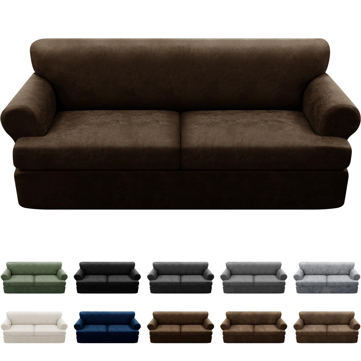 Couch Cover Leather Look 3 Seater Couch Sofa Cover 1-Piece Sofa Slipcover Stretch Furniture Protector with Elastic Bottom & Pockets(Sofa, Coffee)