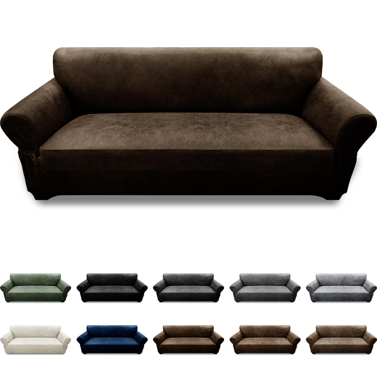 Couch Cover Leather Look 3 Seater Couch Sofa Cover 1-Piece Sofa Slipcover Stretch Furniture Protector with Elastic Bottom & Pockets(Sofa, Coffee)