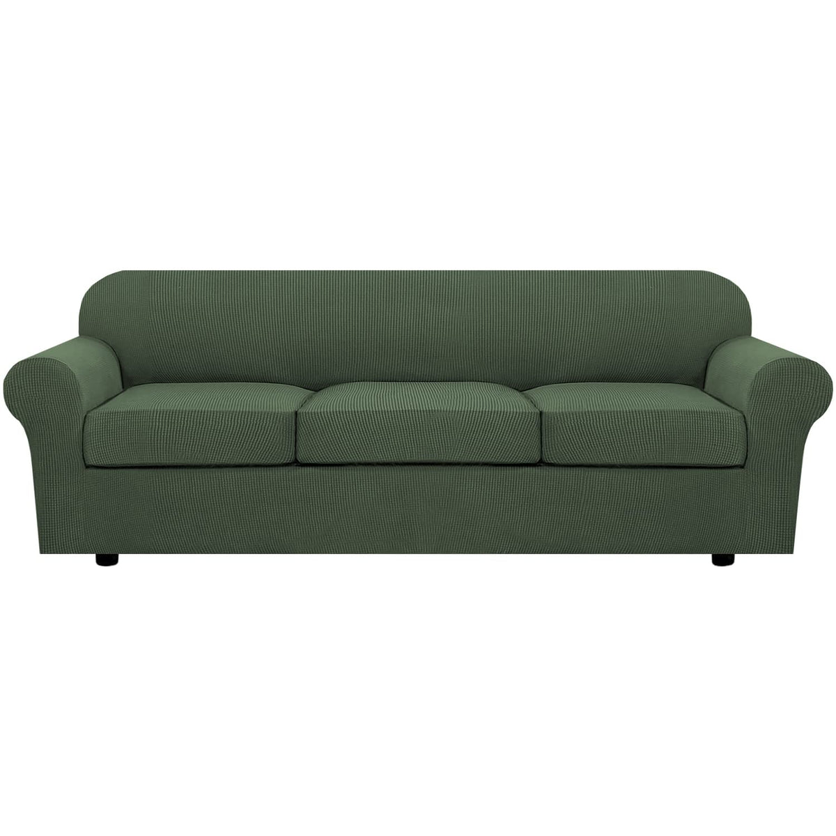 H.VERSAILTEX 4 Piece Stretch Sofa Covers for 3 Cushion Couch Covers for Living Room Slipcovers (Base Cover Plus 3 Seat Cushion Covers) Upgraded Thicker Jacquard Fabric (Sofa, Sand)