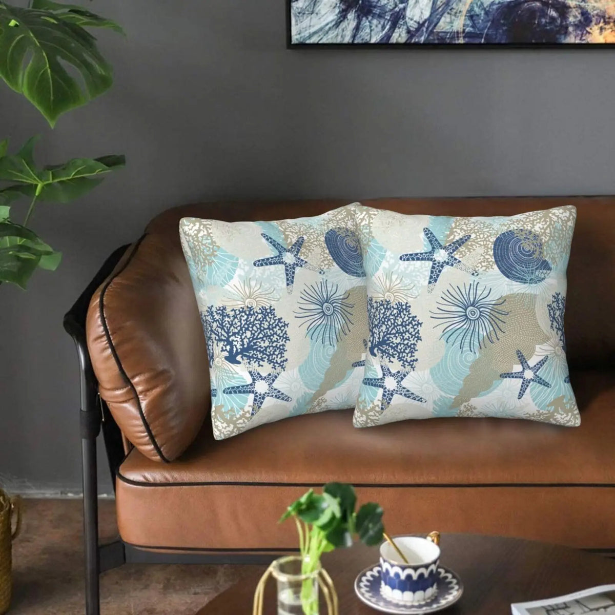 Polyester Blend Ocean Beach Seashell Starfish Themed Throw Pillow Covers (18in x 18in) - Set of 2, Elegant, Lightweight, Durable, Double-Sided Full Print, Hidden Zipper, Machine Washable, Easy Insert, Soft Cushion Covers for Sofa, Room Decor, Machine Wash