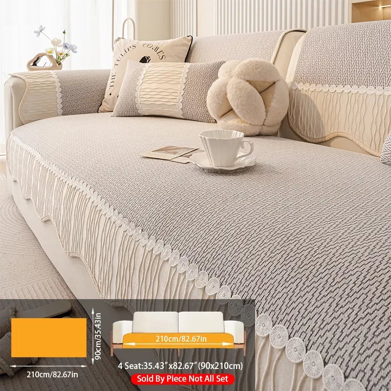 French Cream Snow Nourish Sofa Cushion, Non-Slip Cat Scratch Resistant, All-Season Use, Reusable Sofa Cover Seat Pad