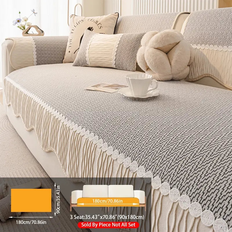 French Cream Snow Nourish Sofa Cushion, Non-Slip Cat Scratch Resistant, All-Season Use, Reusable Sofa Cover Seat Pad