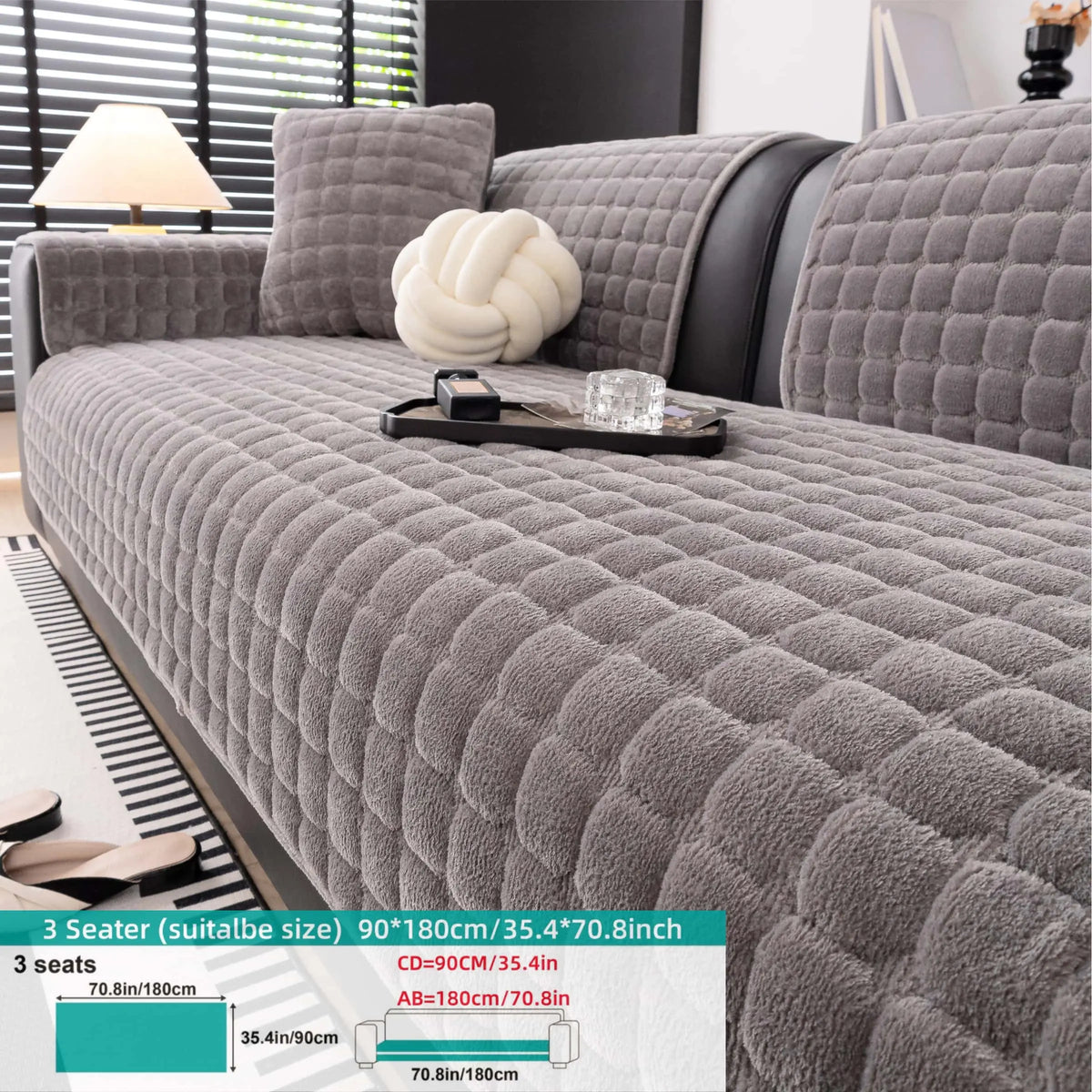 Solid colour Thick Plush Sofa couch cover, 1 PC Quilted Non Slip Washable Couch Cushion Cover Pad, Pet-Friendly Soft Velvet Sofa Protector, for Armchair, Loveseat, Sectional & Multi-Seater Sofas, Modern Cozy Living Room Decor, Sofa Slipcover.