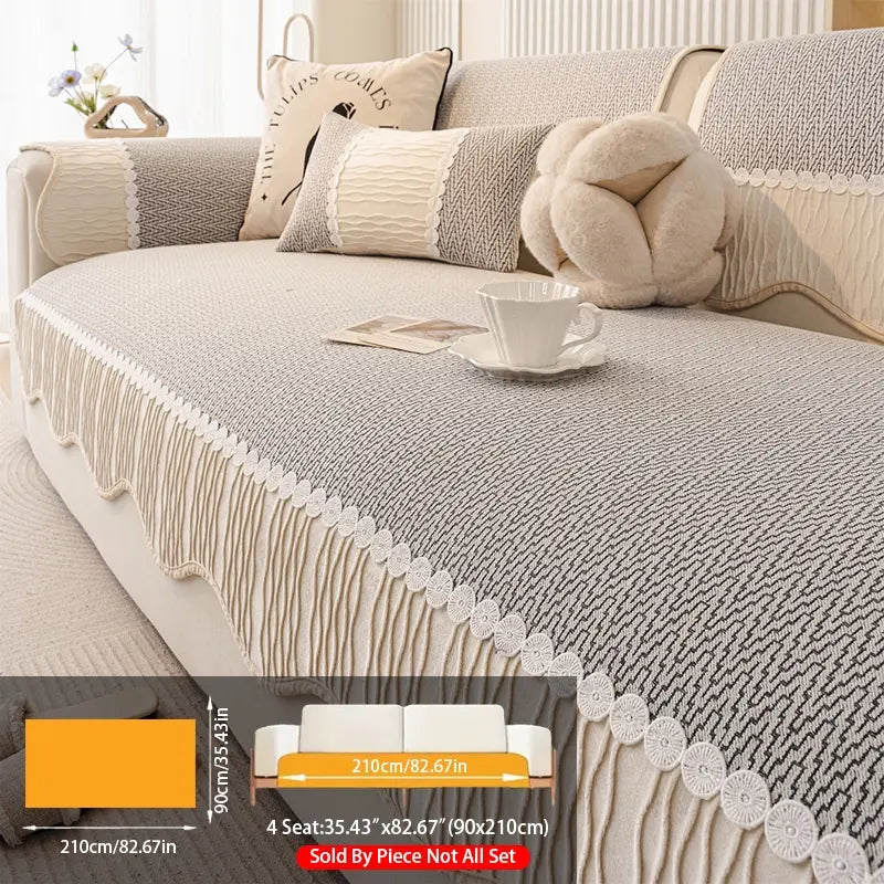 French Cream Snow Nourish Sofa Cushion, Non-Slip Cat Scratch Resistant, All-Season Use, Reusable Sofa Cover Seat Pad