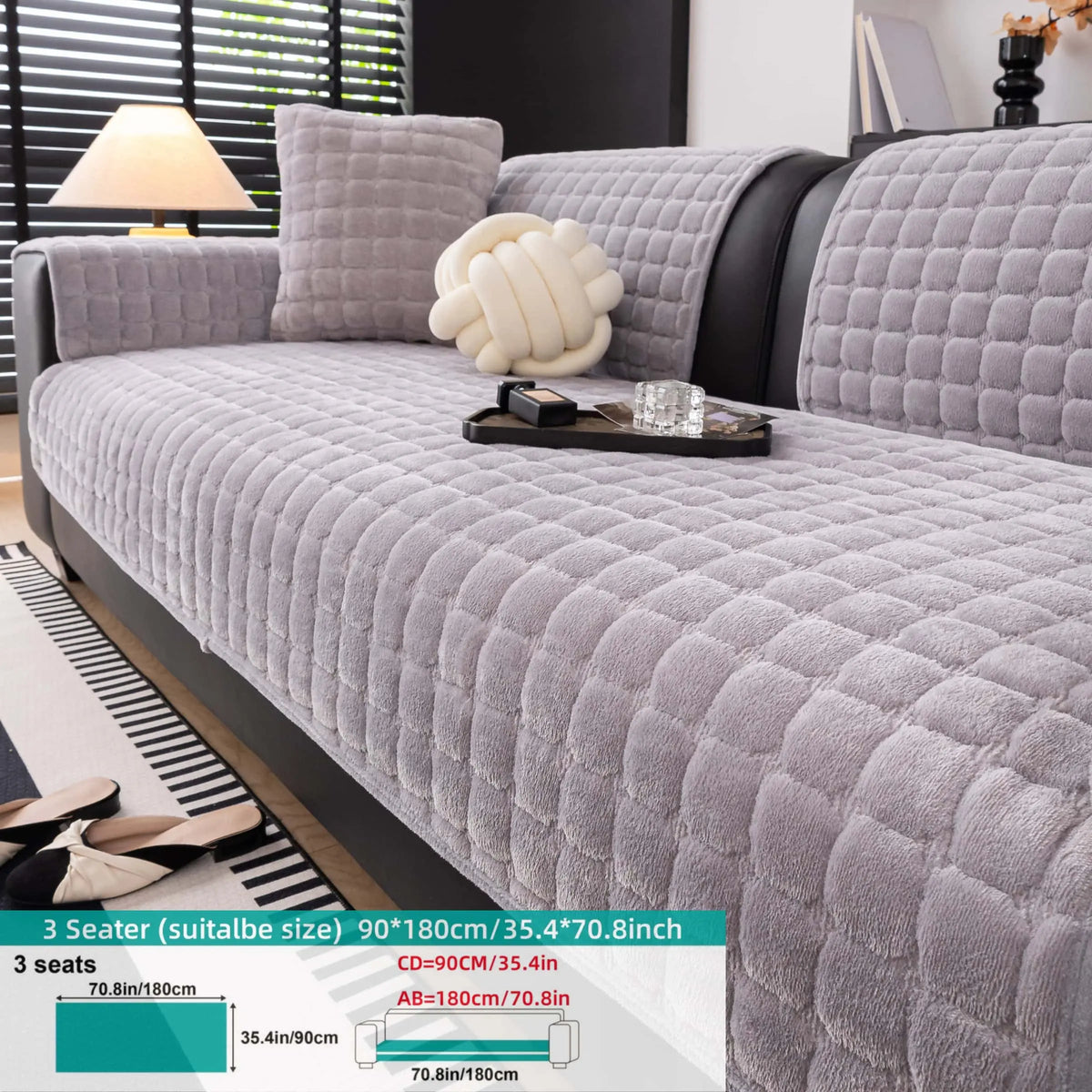 Solid colour Thick Plush Sofa couch cover, 1 PC Quilted Non Slip Washable Couch Cushion Cover Pad, Pet-Friendly Soft Velvet Sofa Protector, for Armchair, Loveseat, Sectional & Multi-Seater Sofas, Modern Cozy Living Room Decor, Sofa Slipcover.