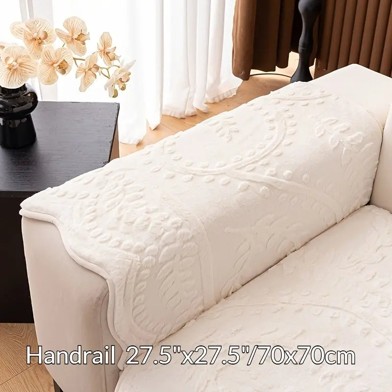 1pc of Artificial Rabbit Fur Soft And Comfortable Cushion Kit- Elegant Beige Flower And Leaf Pattern, Paired with a Pillow to Place on Top, Non Slip, Machine Washable Protective Cover, Suitable for Sofas of 1 to 4 People