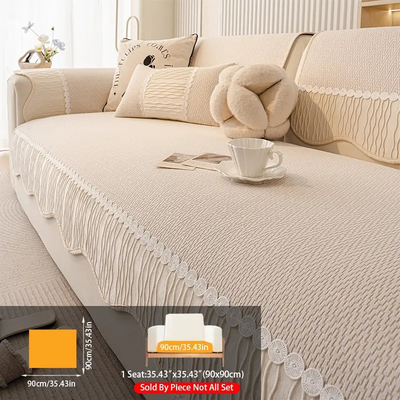 French Cream Snow Nourish Sofa Cushion, Non-Slip Cat Scratch Resistant, All-Season Use, Reusable Sofa Cover Seat Pad