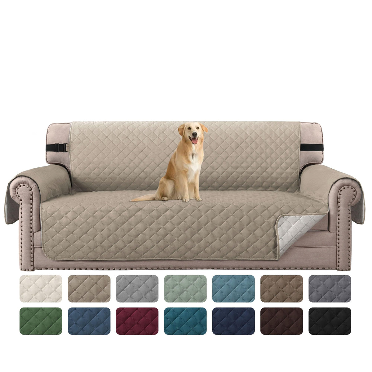 H.VERSAILTEX Reversible Couch Cover for 3 Cushion Cover Pet Friendly Sofa Cover for Dog Washable Furniture Protector Water Resistant Slipcover with Non Slip Elastic Strap(Sofa, Ivory/Beige)