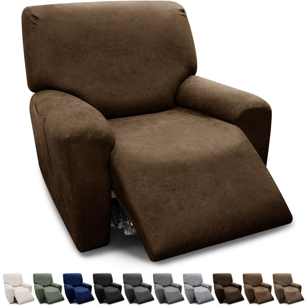 Couch Cover Leather Look 3 Seater Couch Sofa Cover 1-Piece Sofa Slipcover Stretch Furniture Protector with Elastic Bottom & Pockets(Sofa, Coffee)