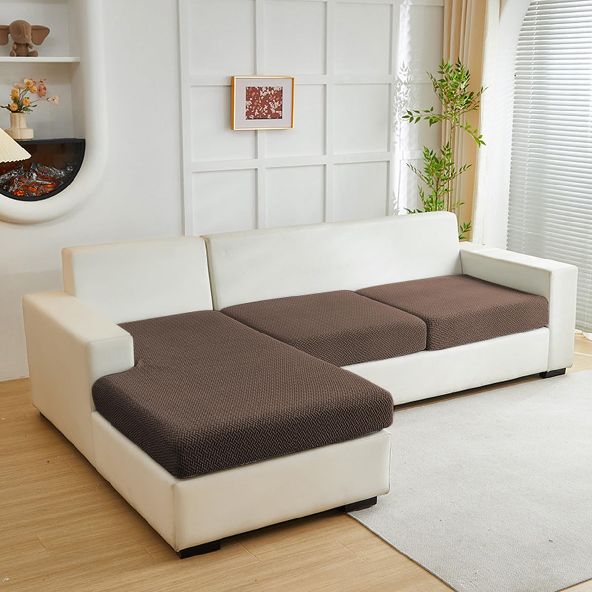 Yoovat Couch Cushion Covers for Sofa Couch Covers Wear-Resistant Universal Sofa Cover Washable Stretch for Sectional Slipcovers (Texture-Light Gray,Large Single Seat Cover)