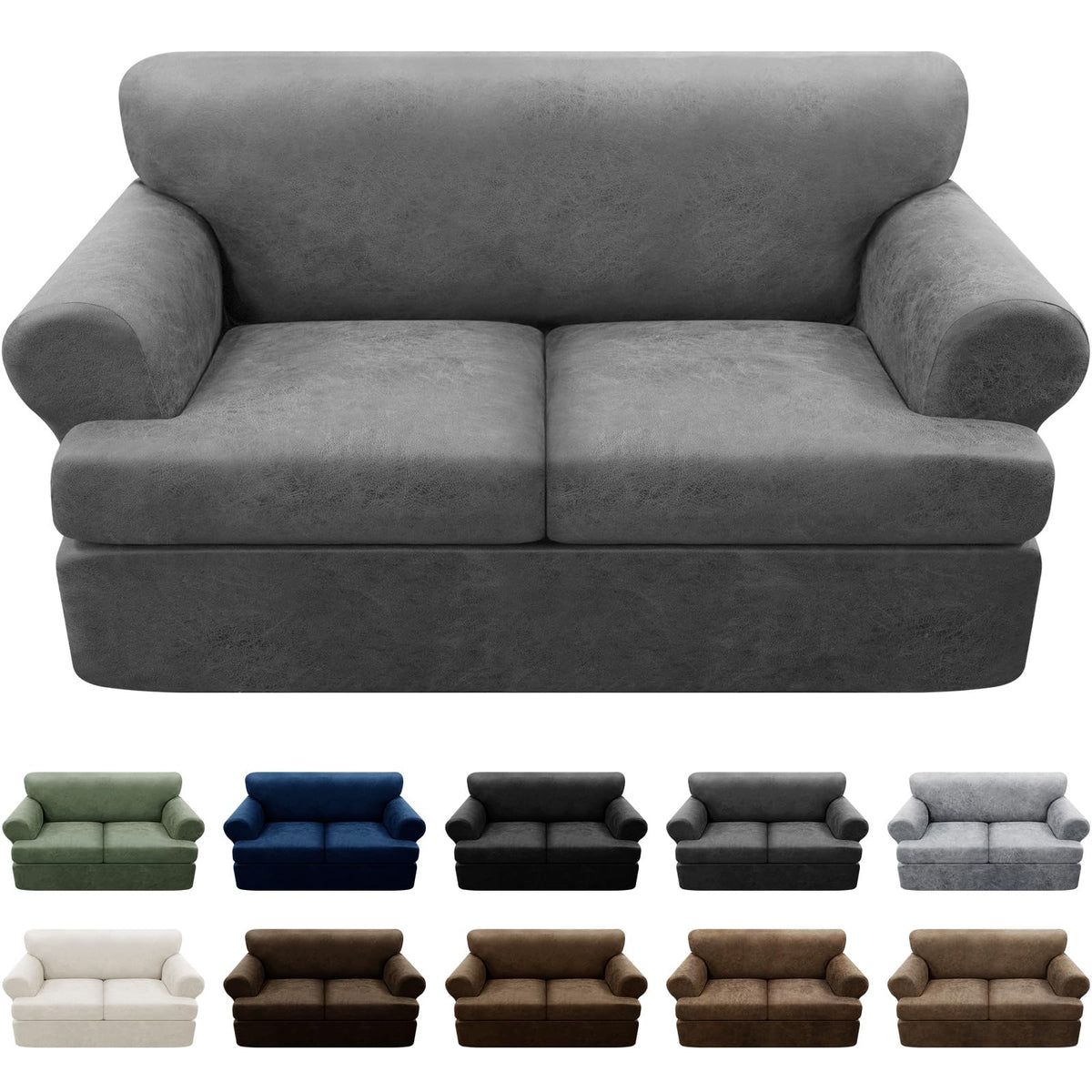Couch Cover Leather Look 3 Seater Couch Sofa Cover 1-Piece Sofa Slipcover Stretch Furniture Protector with Elastic Bottom & Pockets(Sofa, Coffee)