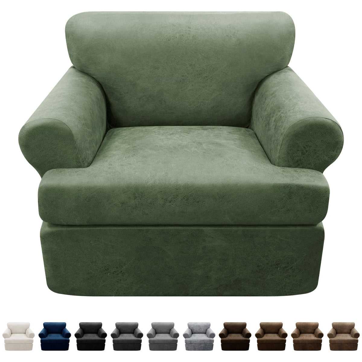 Couch Cover Leather Look 3 Seater Couch Sofa Cover 1-Piece Sofa Slipcover Stretch Furniture Protector with Elastic Bottom & Pockets(Sofa, Coffee)