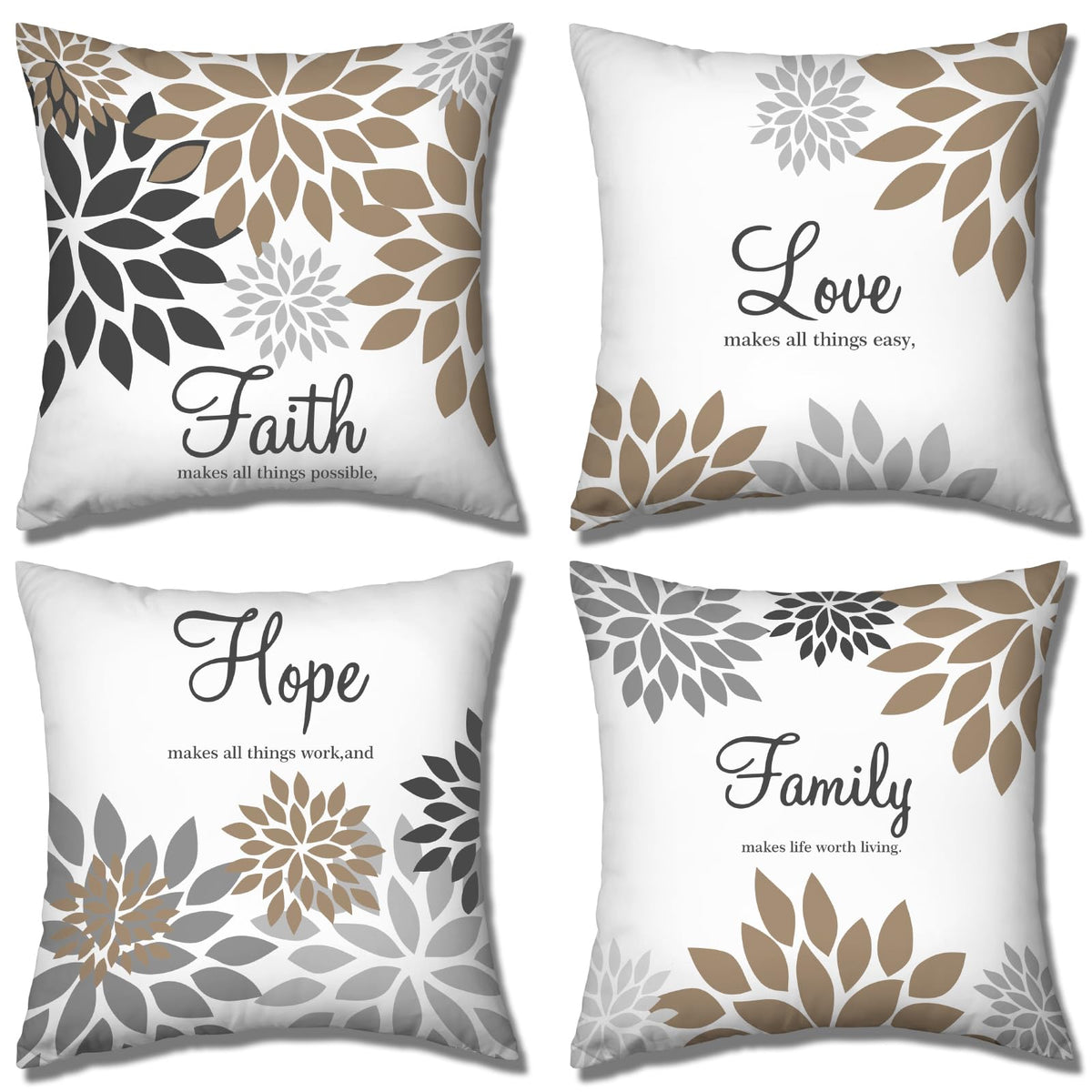 Tatuo 4 Pcs Flower Pillow Covers Square 18 x 18 Inch, Black Series