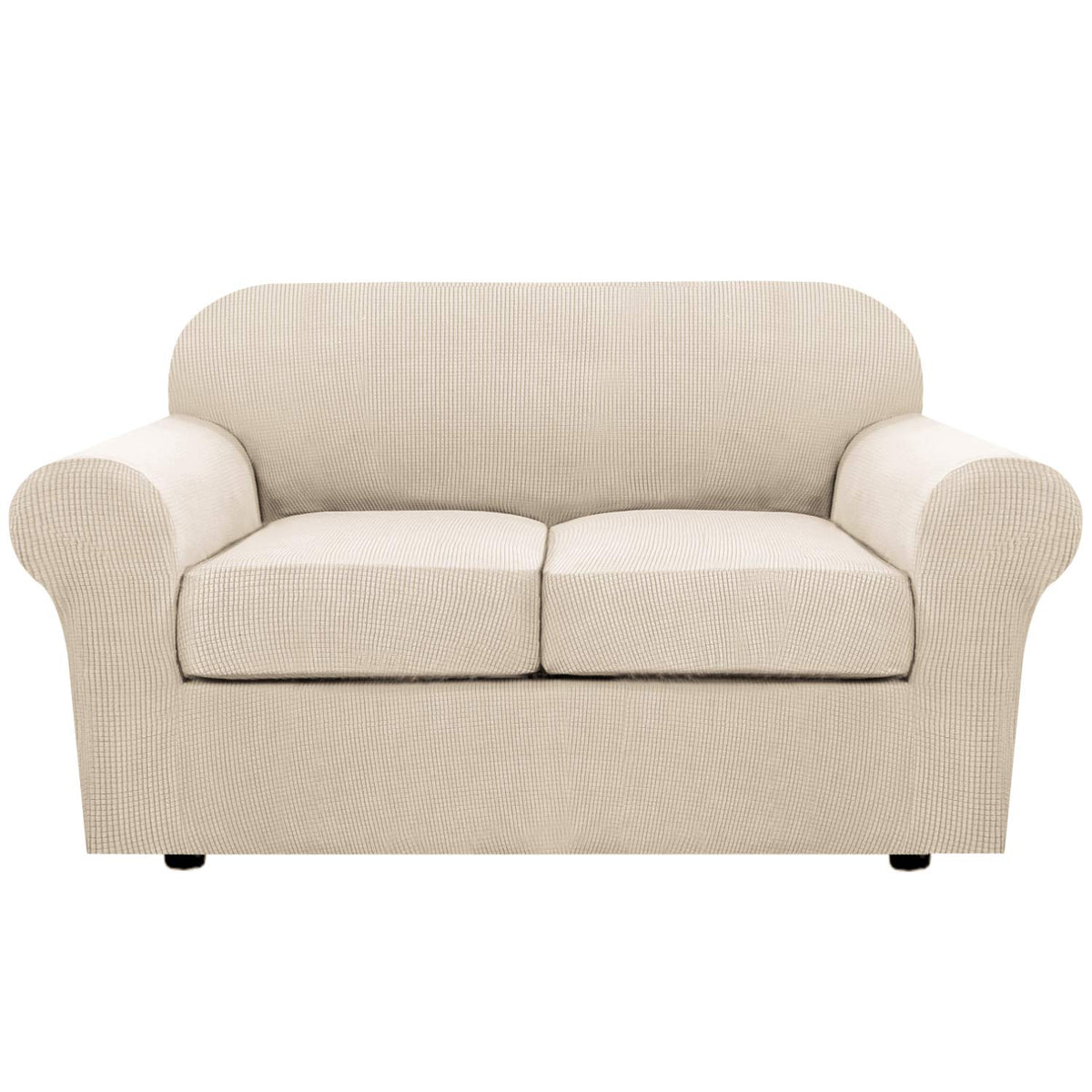 H.VERSAILTEX 4 Piece Stretch Sofa Covers for 3 Cushion Couch Covers for Living Room Slipcovers (Base Cover Plus 3 Seat Cushion Covers) Upgraded Thicker Jacquard Fabric (Sofa, Sand)