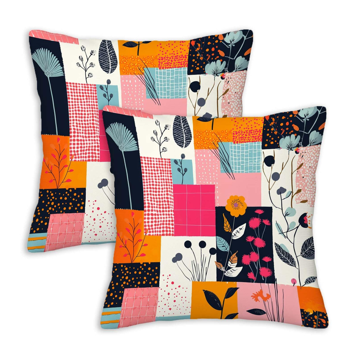 Throw Pillow Covers 18x18 Set of 2, Simple Patchwork Cushion Covers, Decorative Square Pillowcases for Couch, Bedroom, Living Room
