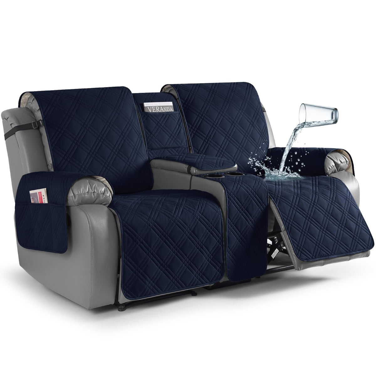 TAOCOCO Loveseat Recliner Cover with Center Console, 100% Waterproof Pet Cover for Dual Recliner with Straps Design, Split Reclining Loveseat Covers Furniture Pet&Kids Protector (2 Seater, Chocolate)
