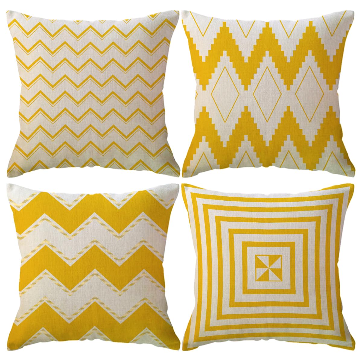 ULOVE LOVE YOURSELF Square Decorative Throw Pillows Cushion Covers Blue Beige Stripes Modern Geometry Print Home Pillowcases 18 X 18 Inch,4 Pack for Sofa Couch