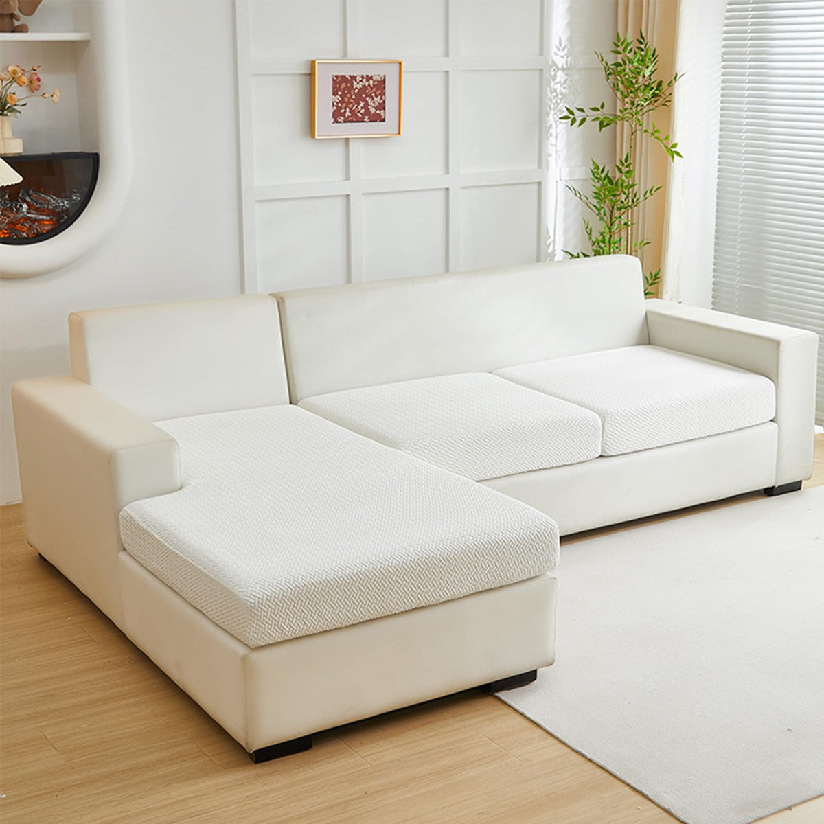 Yoovat Couch Cushion Covers for Sofa Couch Covers Wear-Resistant Universal Sofa Cover Washable Stretch for Sectional Slipcovers (Texture-Light Gray,Large Single Seat Cover)