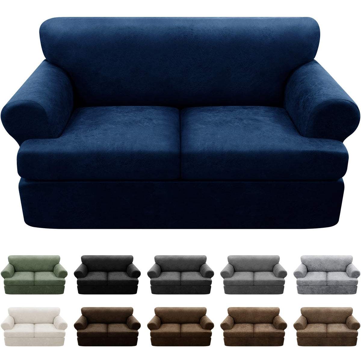 Couch Cover Leather Look 3 Seater Couch Sofa Cover 1-Piece Sofa Slipcover Stretch Furniture Protector with Elastic Bottom & Pockets(Sofa, Coffee)
