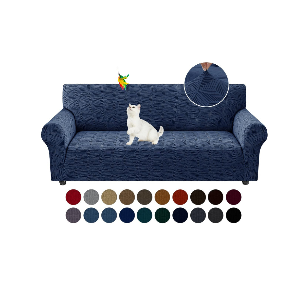 YEMYHOM 1 Piece Stretch Couch Covers for 3 Cushion Couch, Jacquard Sofa Cover with Non-Slip Elastic Bottom, Thickened Slipcover Furniture Protector for Dogs Pets (Large, Navy）