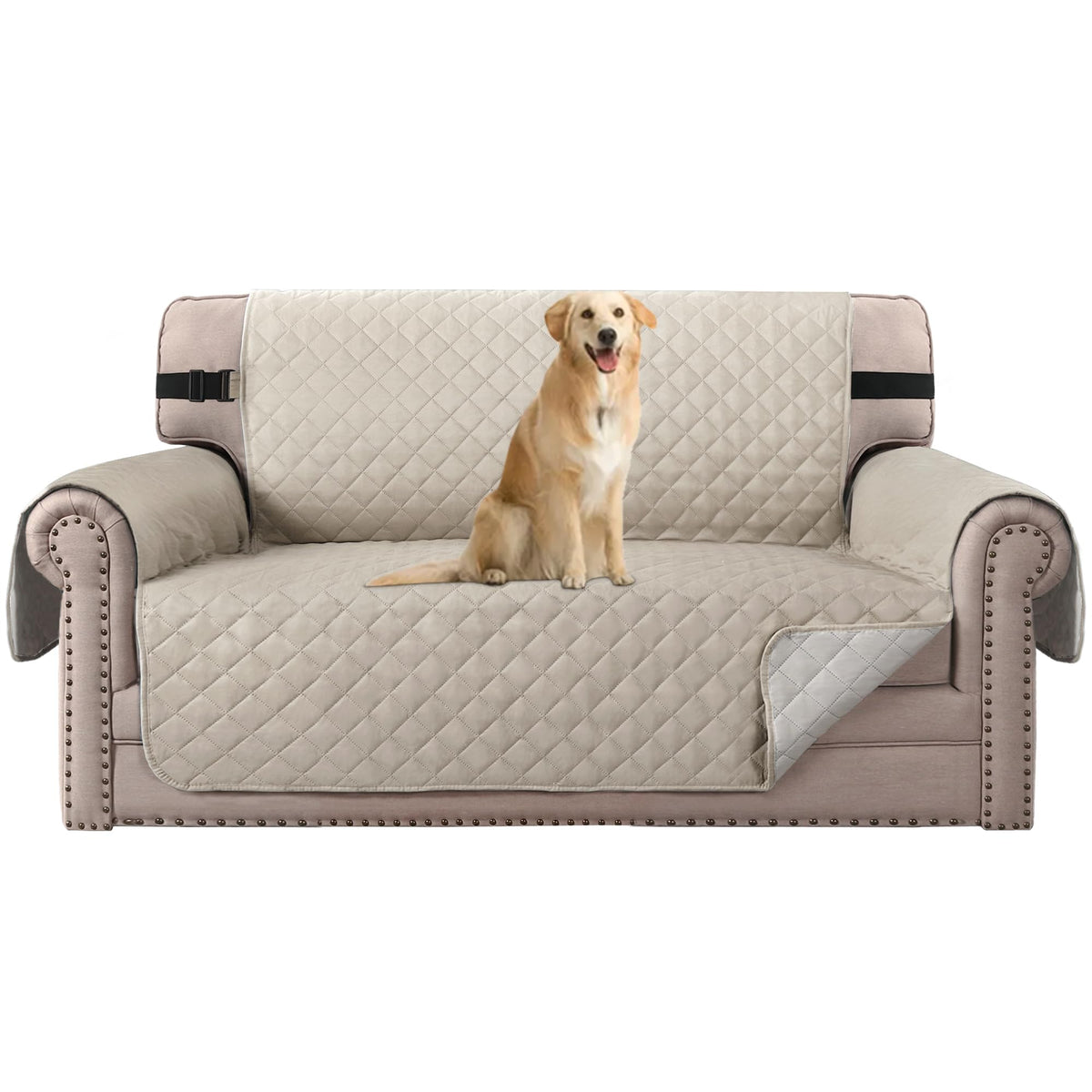 H.VERSAILTEX Reversible Couch Cover for 3 Cushion Cover Pet Friendly Sofa Cover for Dog Washable Furniture Protector Water Resistant Slipcover with Non Slip Elastic Strap(Sofa, Ivory/Beige)