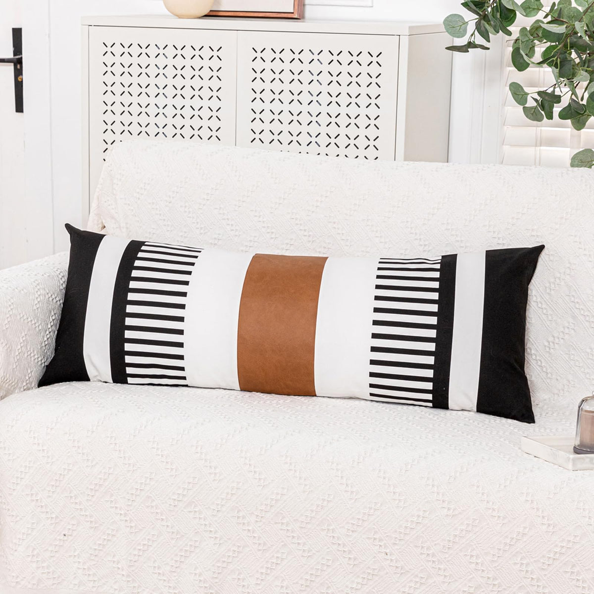 Decorative Striped Throw Pillow Cover 18x18 Black White & Brown