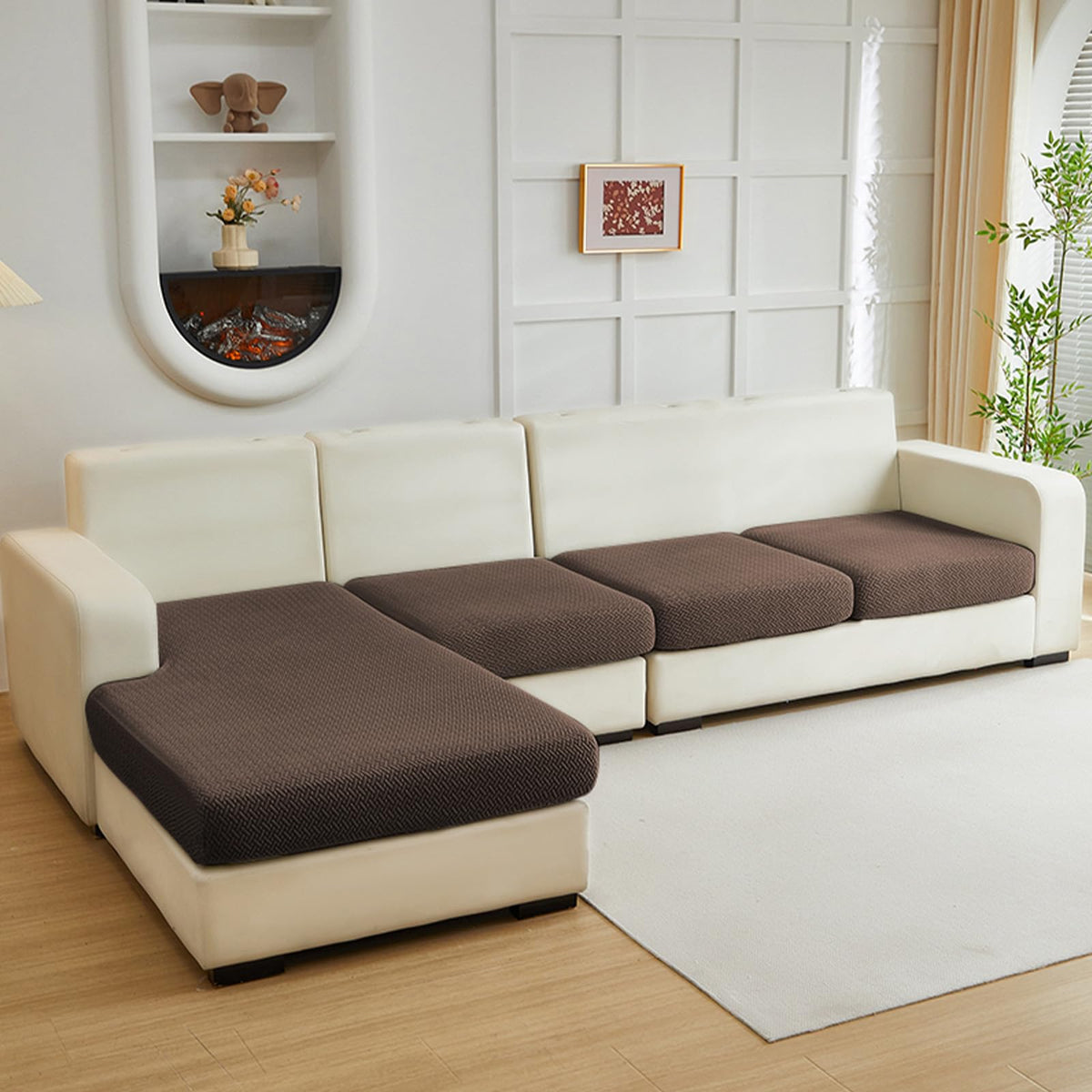 Yoovat Couch Cushion Covers for Sofa Couch Covers Wear-Resistant Universal Sofa Cover Washable Stretch for Sectional Slipcovers (Texture-Light Gray,Large Single Seat Cover)