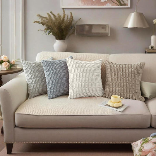 Hibate 4 Pack Neutral Corduroy Decorative Boho Couch Throw Pillow Covers 18x18 Inch for Sofa Living Room Bedroom Home Decor