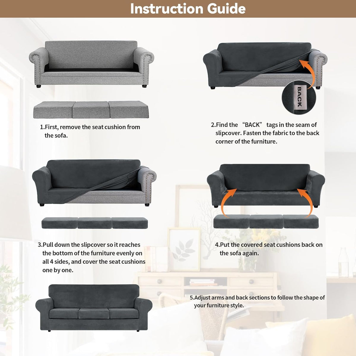 WEERRW 4 Pieces Couch Cover for Sofa Velvet Sofa Covers Washable, Dark Grey