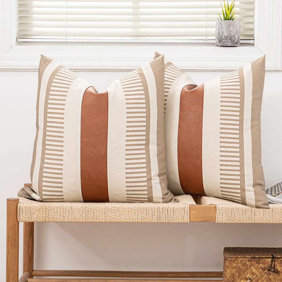 Decorative Striped Throw Pillow Cover 18x18 Black White & Brown