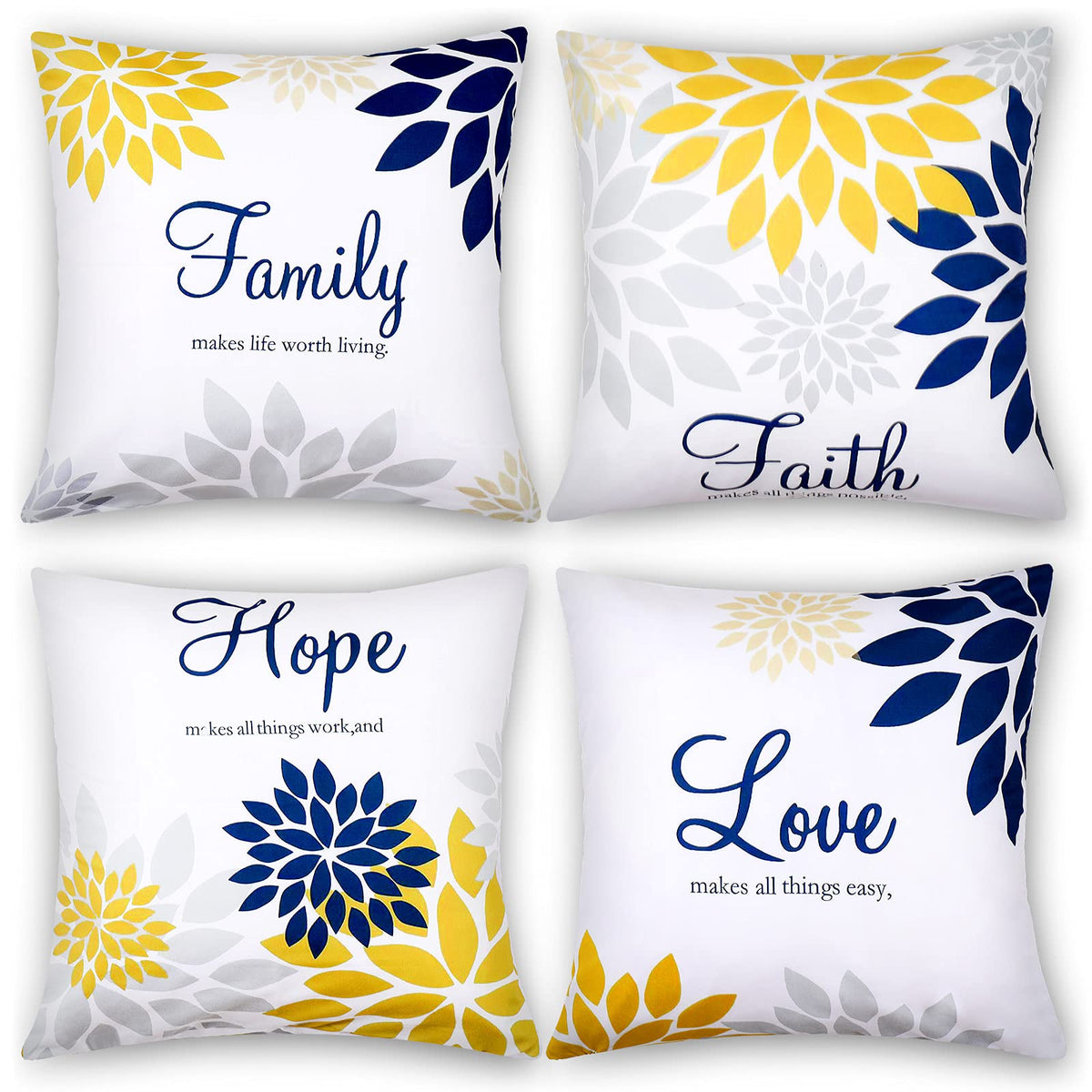 Tatuo 4 Pcs Flower Pillow Covers Square 18 x 18 Inch, Black Series