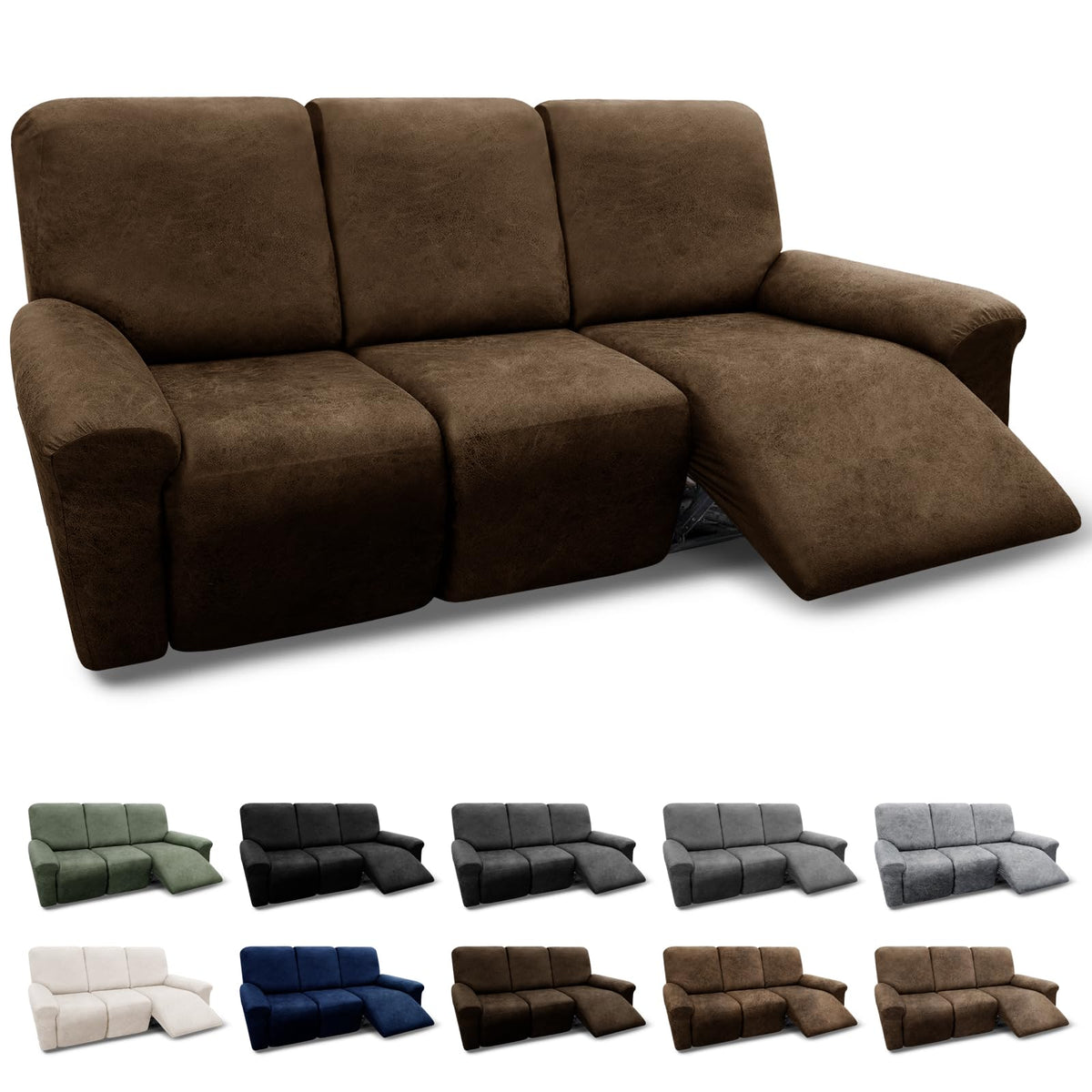 Couch Cover Leather Look 3 Seater Couch Sofa Cover 1-Piece Sofa Slipcover Stretch Furniture Protector with Elastic Bottom & Pockets(Sofa, Coffee)