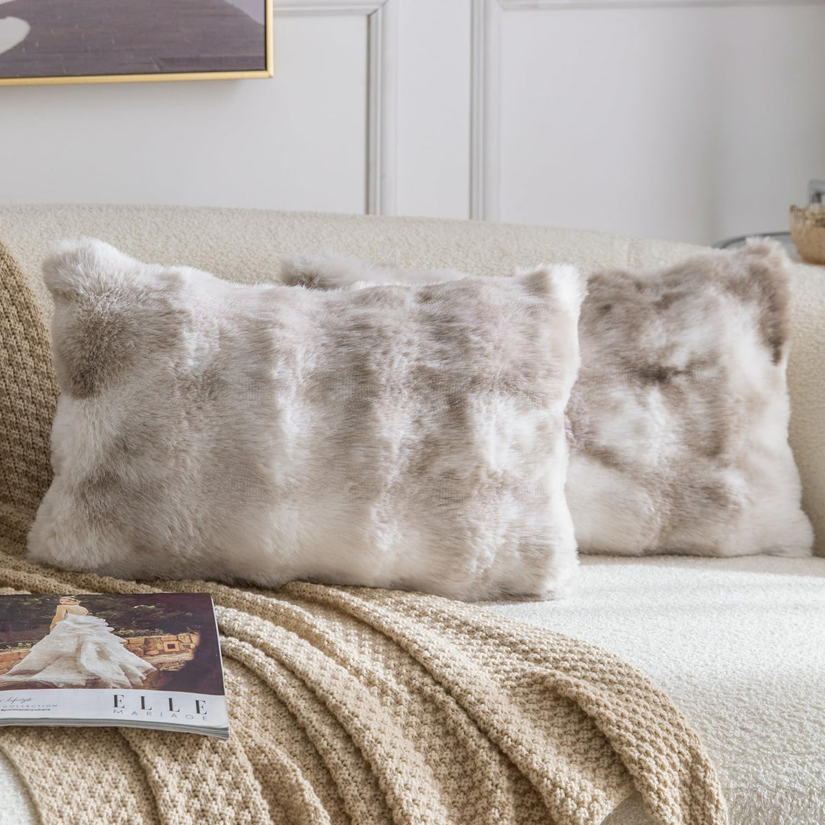 MADIZZ Pack of 2 Thick Plush Faux Wool Throw Pillow Covers Soft Boho Throw Pillows Luxurious Cushion Covers for Couch Sofa Bedroom Living Room Home Decor 18x18 Inch Cream