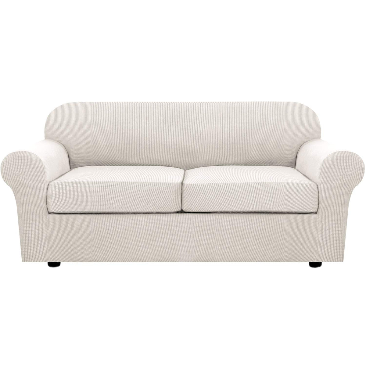 H.VERSAILTEX 4 Piece Stretch Sofa Covers for 3 Cushion Couch Covers for Living Room Slipcovers (Base Cover Plus 3 Seat Cushion Covers) Upgraded Thicker Jacquard Fabric (Sofa, Sand)