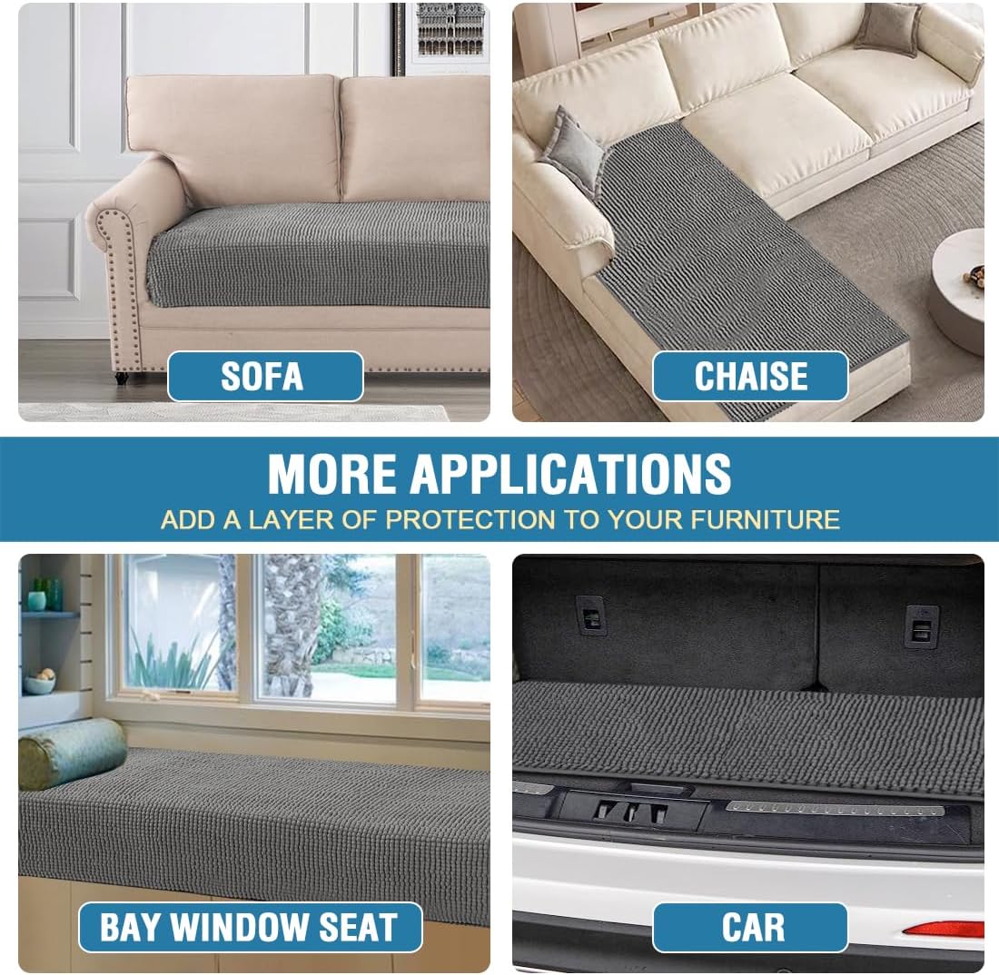 H.VERSAILTEX Plush Chenille Pet Couch Covers for Sofa Thick Soft Sofa Cover for 3 Cushion Couch Anti Slip Couch Cover Furniture Protector for Dog, Pet, Cat (35" x 74", Grey)