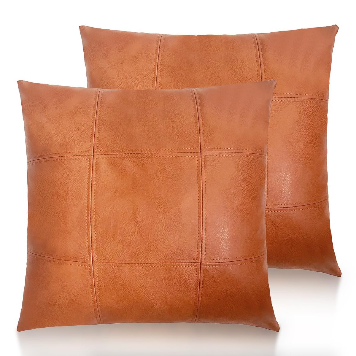 Faux Leather Throw Pillow Cover 18X18 Inch Set of 2 Brown Outdoor Modern Farmhouse Solid Decorative Pillow Covers for Room Couch Living Bedroom Bed Sofa