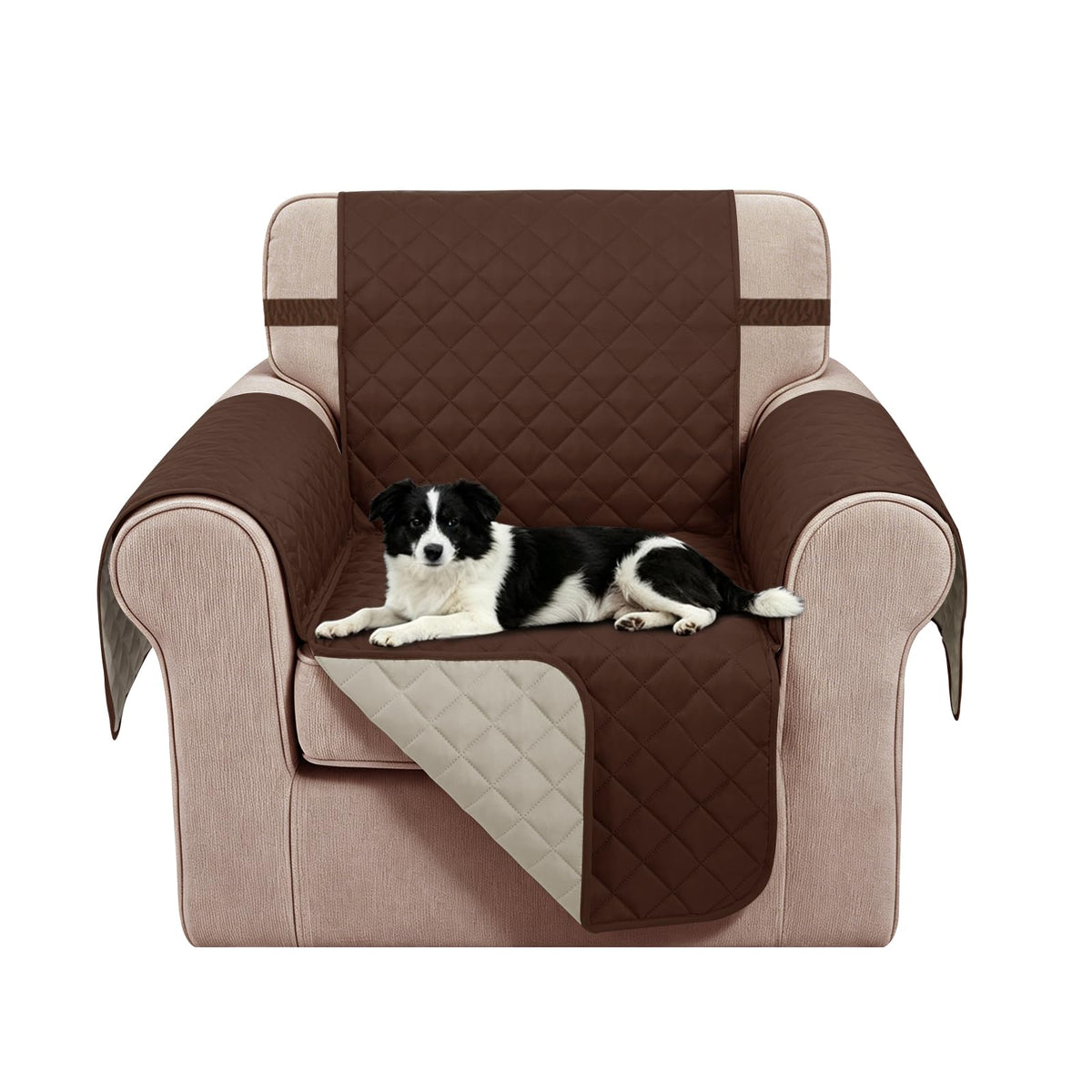 Reversible Sofa Cover for 3 Cushion, Chocolate/Beige