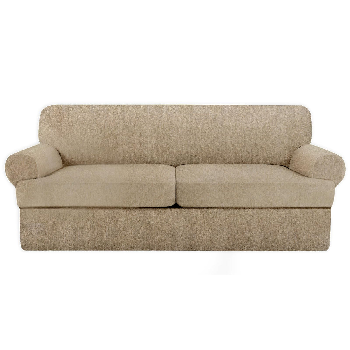 4 Piece T Cushion Sofa Slipcovers Stretch Couch Cover Furniture Covers with 3 Individual T Cushion Covers, Machine Washable for Living Room (Green, 3 Cushions)