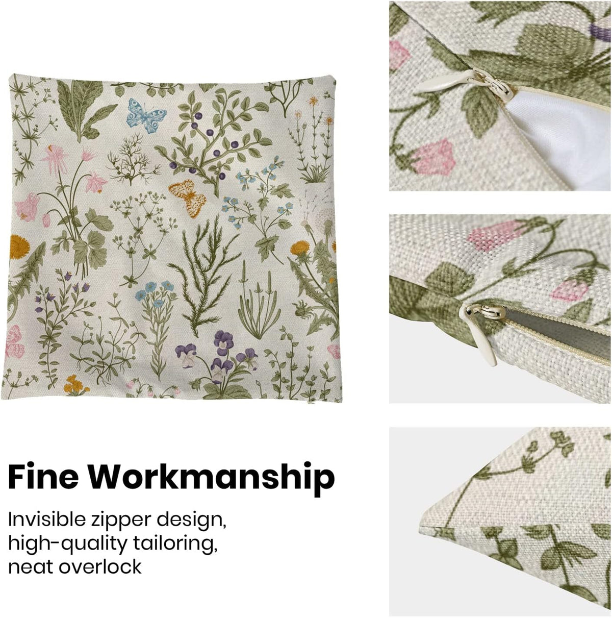 Spring Sage Green Wild Flower Pillow Covers 18x18 Set of 2