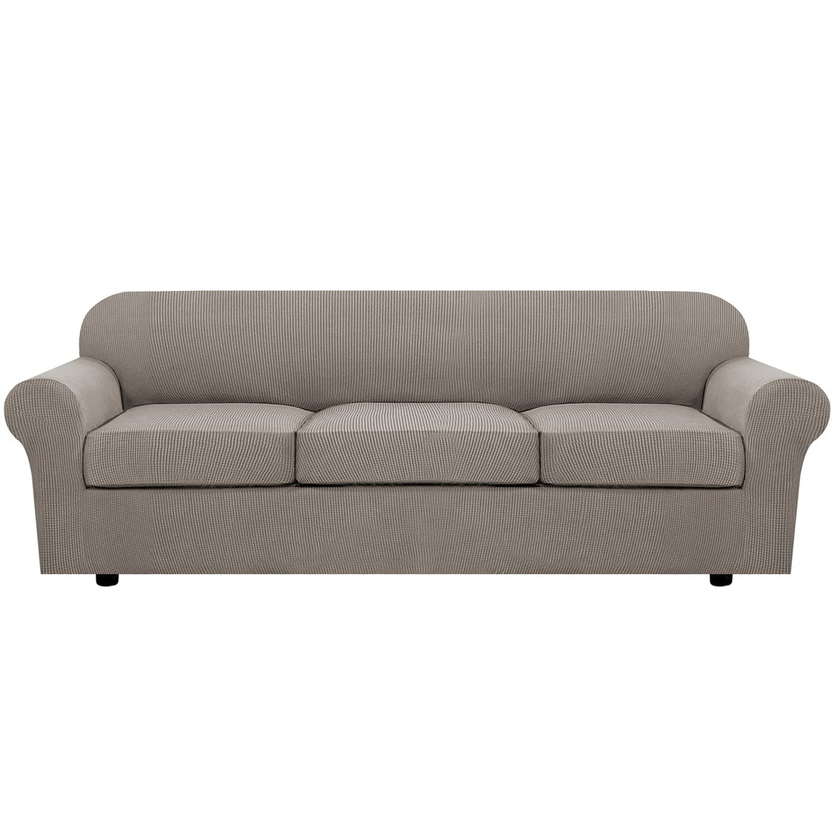 H.VERSAILTEX 4 Piece Stretch Sofa Covers for 3 Cushion Couch Covers for Living Room Slipcovers (Base Cover Plus 3 Seat Cushion Covers) Upgraded Thicker Jacquard Fabric (Sofa, Sand)