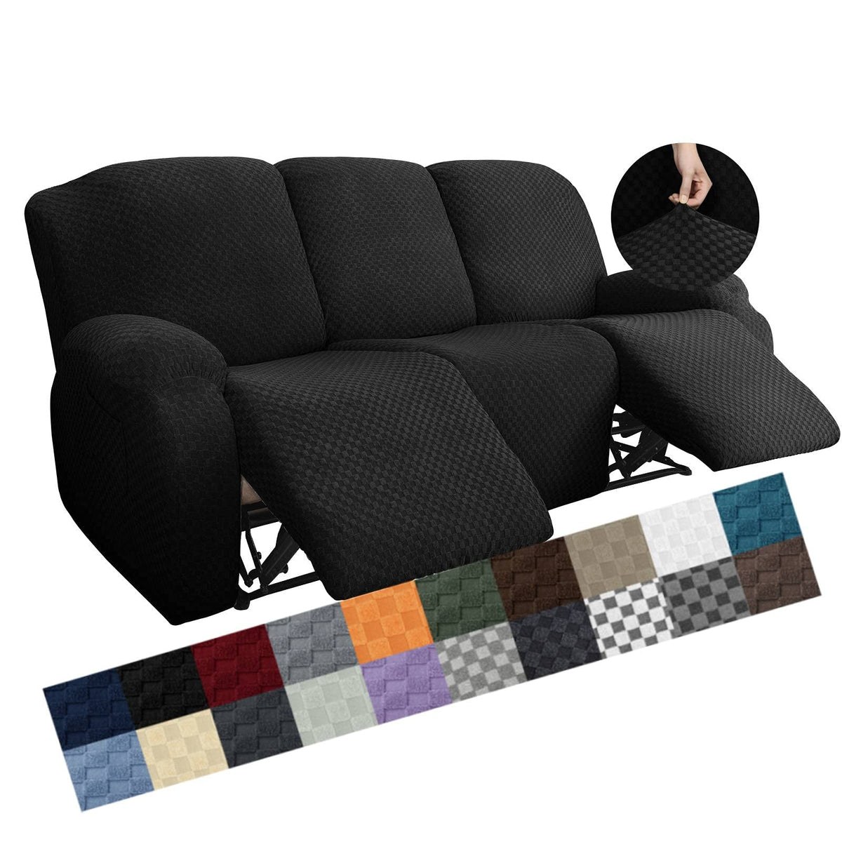 YEMYHOM 8 Pieces Stretch Recliner Sofa Cover Latest Jacquard Reclining Couch Cover with Side Pocket Anti-Slip Fitted 3 Cushion Furniture Slipcovers with Elastic Bottom (Sofa Recliner, Light Gray)